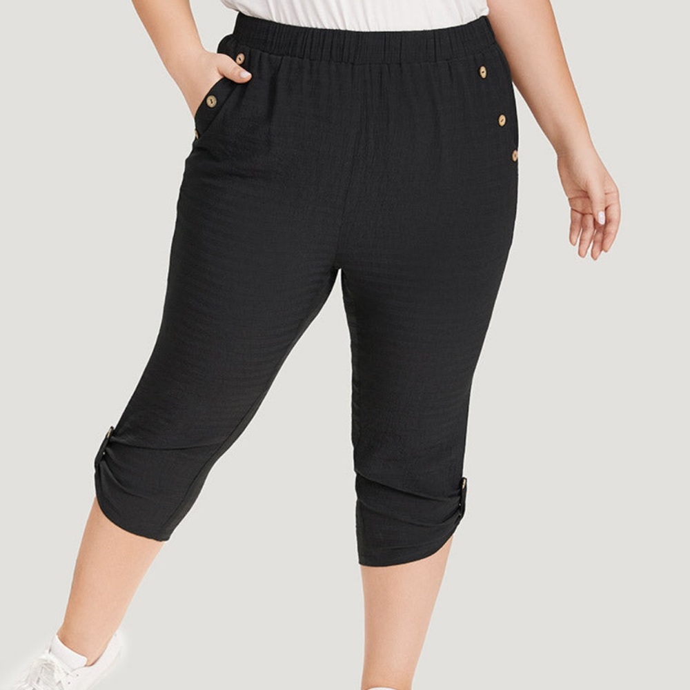 BloomChic Solid Button Detail High Rise Pants